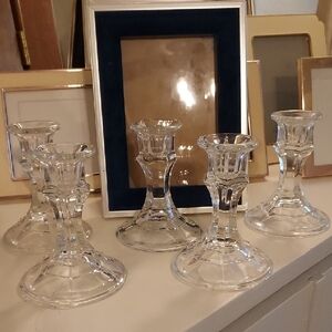 CRISA Elegant Clear Glass Candle Holders Set (5) NEW GORGEOUS!